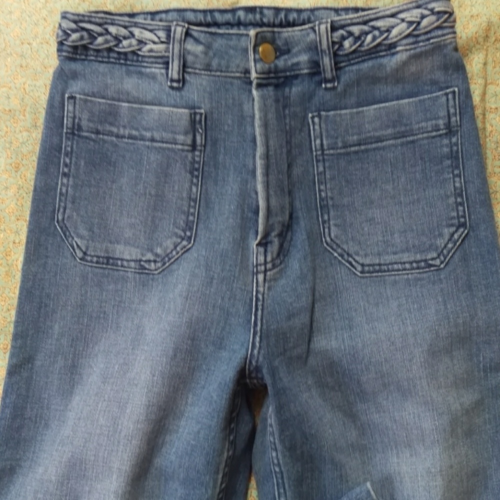 H & M High Braided Waist Blue Jeans Size 8
